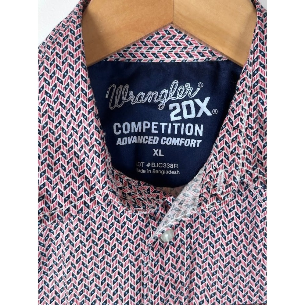 Wrangler 20X Competition Kids XL Red White Blue Geometric Pearl Snap Western - Picture 2 of 7